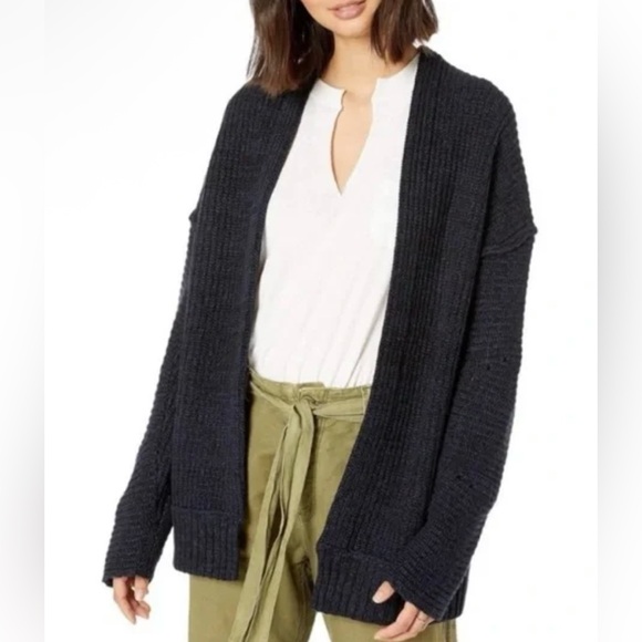 Free People Sweaters - Free People Dark Charcoal Open Front Ribbed Cardigan